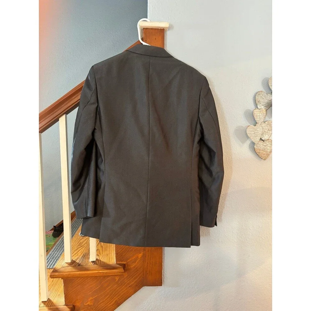 Apt 9 slim silver gray herringbone suit blazer pants 38R 32/34 preppy